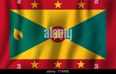 La Grenade réaliste waving flag vector illustration. Symbole de base par pays national. Jour de l'indépendance. Illustration de Vecteur