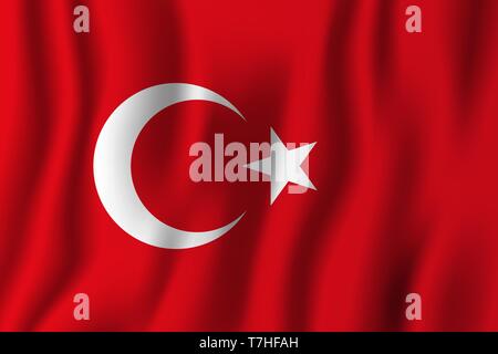 La Turquie waving flag illustration vecteur réaliste. Symbole de base par pays national. Jour de l'indépendance. Illustration de Vecteur