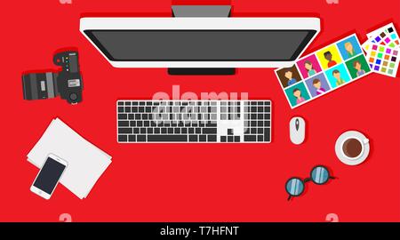 Nous sommes concepteur graphique d'embauche de personnes. Vecteur de création Bureau Bureau informatique travail. Interview de couleur ensemble de travaux. Modèle de style d'entreprise. Poster entreprise c Illustration de Vecteur