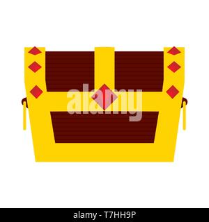 Fort poitrine trésor de l'objet vector icône riche signe. Or brillant symbole pirate en bois. Bijoux jeu vue avant Illustration de Vecteur