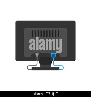 Monitor back view screen computer equipment vector icon. Electronic communication technology work office PC. Illustration de Vecteur