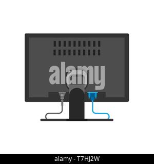 Vue arrière de l'écran moniteur matériel d'icône vecteur. La technologie de communication électronique le PC de bureau de travail. Illustration de Vecteur