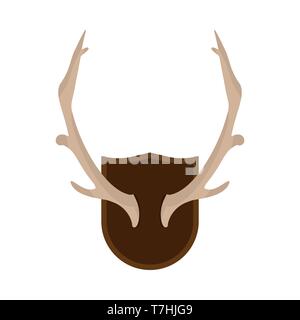 Corne de cerf monté en rack de la faune la chasse au chevreuil icône vecteur. Mur intérieur animal trophée ossature os du crâne. Modèle plat isolé Illustration de Vecteur