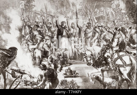 Noël à la cour du roi Arthur, après la peinture de Sir John Gilbert. À partir de l'Illustrated London News, publié en 1865. Banque D'Images