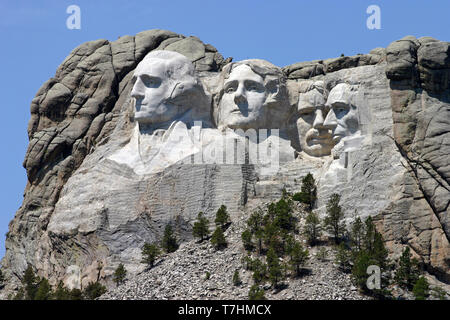 Le profil du premier président des États-Unis, le président George Washington, Thomas Jefferson, Theodore Roosevelt et Abraham Lincoln, dont le Banque D'Images