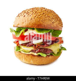 Hamburger juteux isolé sur fond blanc Banque D'Images