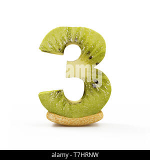 Numéros de Kiwi isolé sur fond blanc (numéro 3) Banque D'Images