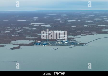 États-unis, Alaska, Arctic National Wildlife Refuge, North Slope Borough, vue aérienne de la baie de Prudhoe Banque D'Images