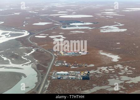 États-unis, Alaska, Arctic National Wildlife Refuge, North Slope Borough, vue aérienne de la baie de Prudhoe Banque D'Images