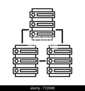 Serveur de l'icône Contour ligne set cloud hosting. Les données Web réseau informatique Internet Base de données vecteur illustration fine Illustration de Vecteur