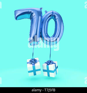 Numéro 70 Un anniversaire aluminium hélium ballon de cadeaux. 3D Render Banque D'Images