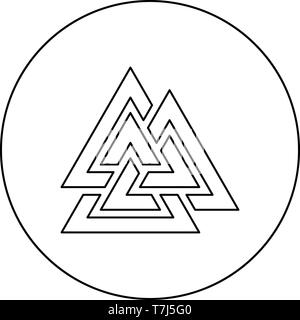 Valknut icône symbole en cercle noir contour vector illustration couleur style plat simple image Illustration de Vecteur