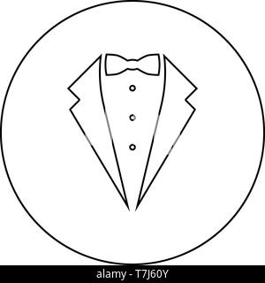 Symbole Smoking Smoking bow concept Tux signer Butler représentant idée costume garçon dans l'icône Contour rond cercle vecteur de couleur noire Illustration de Vecteur