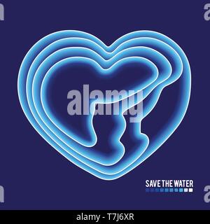 Concept d'économiser de l'eau. L'eau bleu gradient en forme de coeur concept.. Illustration de Vecteur