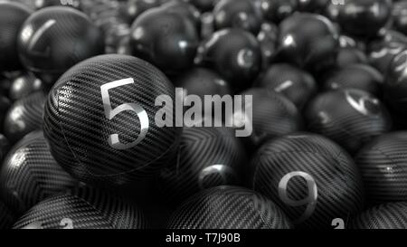 Boules de loterie en fibre de carbone avec des numéros de métal. 3d illustration Banque D'Images