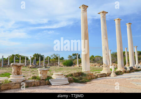 De superbes ruines de l'antique ville Salamis, Chypre du Nord avec ciel bleu au-dessus. Salamine était une cité-état grecque. Banque D'Images