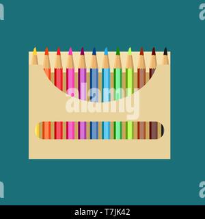 Pencil box icône vector art design l'éducation. Tirage couleur sur papier de l'école d'équipement. Outil d'emballage en bois lumineux Illustration de Vecteur