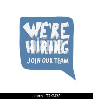 Nous embauchons une phrase. Discours de bulle avec devis. Modèle pour l'annonce d'une vacance de l'entreprise. Message d'ouverture. Vector illustration couleur. Illustration de Vecteur