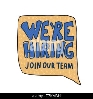 Nous embauchons vector phrase. Discours de bulle avec devis. Modèle pour l'annonce de vacance actuelle. Illustration conceptuelle de recrutement. Illustration de Vecteur