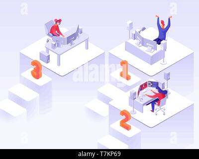 Joueurs professionnels avec les ordinateurs modernes en ligne concurrentes dans vector illustration isométrique match virtuel. Jeu de sport concept Cyber Illustration de Vecteur