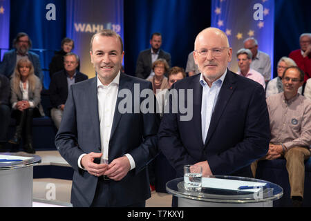 Manfred Weber, Frans Timmermans, forment le Wahlarena zur Europawahl im WDR-Studio B4, Berlin, 07.05.2019 Banque D'Images