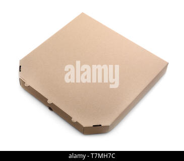 Pizza en carton fort sur fond blanc Banque D'Images