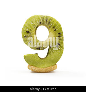 Numéros de Kiwi isolé sur fond blanc (numéro 9) Banque D'Images