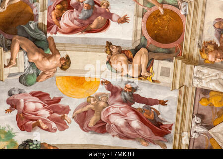 Plafond de la Chapelle Sixtine de murales, Cité du Vatican, Rome, Italie Banque D'Images