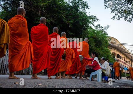 Au cours de la moines Tak Bat, la cérémonie du matin où les gens offrent la nourriture aux moines, Luang Prabang, Laos Banque D'Images