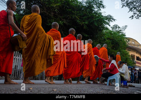 Au cours de la moines Tak Bat, la cérémonie du matin où les gens offrent la nourriture aux moines, Luang Prabang, Laos Banque D'Images