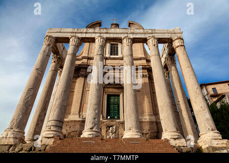 Temple d'Antonius et Faustine au Forum Romain ou Forum Romanum, (Italien : Foro Romano) Rome, Italie Banque D'Images