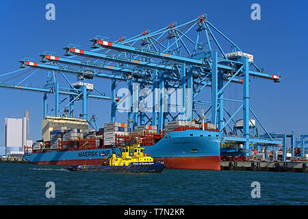 Port de Rotterdam, Pays-Bas - le 31 mars 2018 : renforcement de la glace du commerce baltique porte-conteneurs Maersk Vistule (omi n° 9775737) au terminal apm Banque D'Images