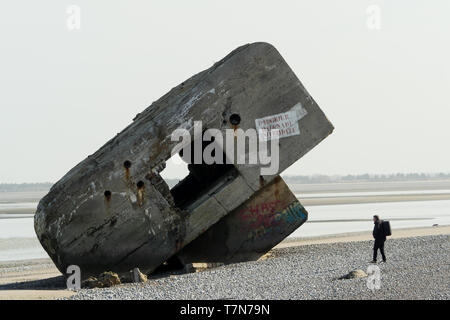 L'allemand WWII blockhaus, vestiges du Mur de l'Atlantique, baie de Somme, Picardie, hauts de France, France Banque D'Images