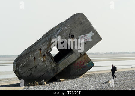 L'allemand WWII blockhaus, vestiges du Mur de l'Atlantique, baie de Somme, Picardie, hauts de France, France Banque D'Images