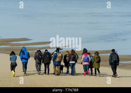 Un groupe d'ornithologues amateurs cherche des oiseaux de mer à Le Hourdel, Baie de Somme, France Banque D'Images