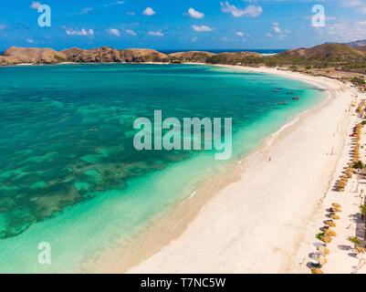 L'Indonésie, Lombok, Kuta, plage de Tanjung Ann (vue aérienne) Banque D'Images