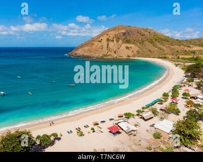 L'Indonésie, Lombok, Kuta, plage ou Mawan Mawun (vue aérienne) Banque D'Images