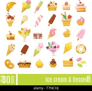 La crème glacée et de Dessert infographie icons set. La crème glacée et friandises vector icons. Icônes des aliments en été. Illustration de Vecteur