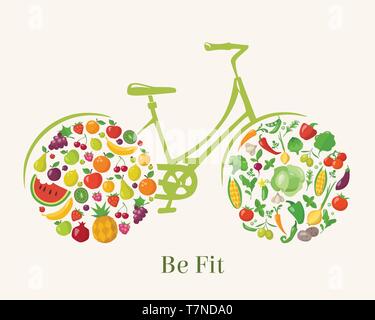 La conception de scénario avec des aliments sains en forme de vélo Illustration de Vecteur