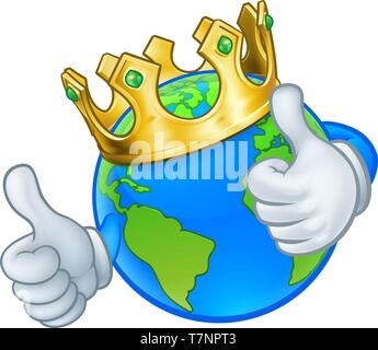 Or Couronne roi Earth Globe Monde Cartoon Mascot Illustration de Vecteur