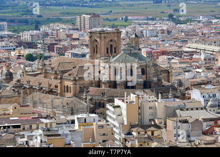 Vue de Grenade de l'Alhambra. Catedral de Granada, Granada, Espagne, Grenade az látképe Alhambrából. Banque D'Images