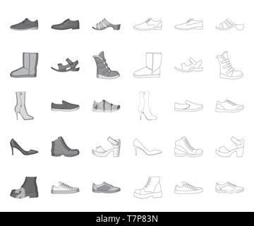 Chaussures différentes icônes de contour,mono collection set pour la conception. Men's and women's shoes stock symbole vecteur illustration. Illustration de Vecteur