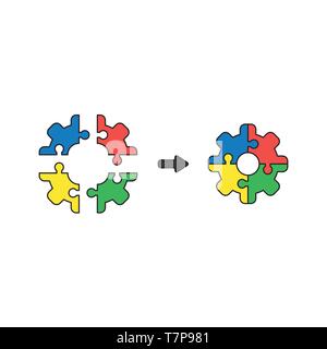 Icône vecteur concept de couleur en forme de pièces de puzzle de la connexion. Illustration de Vecteur