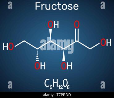 Le fructose, le D-fructose molécule. Forme linéaire. Formule chimique structurel sur le fond bleu foncé. Vector illustration Illustration de Vecteur