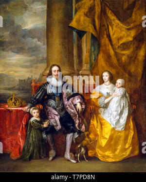 Anthony Van Dyck, Charles I d'Angleterre et épouse Henrietta Maria avec leurs deux premiers enfants, le Prince Charles (II) et de la princesse Marie, portrait de famille, 1632 peinture Banque D'Images