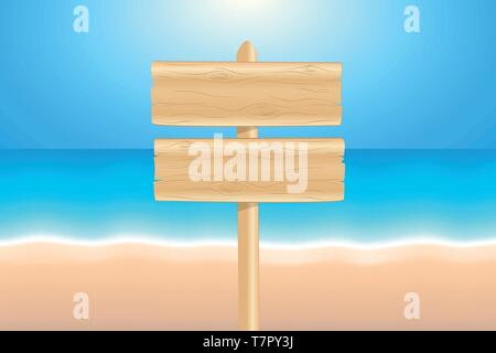 Panneau en bois vierge board sur la plage des vacances d'EPS10 vector illustration design Illustration de Vecteur
