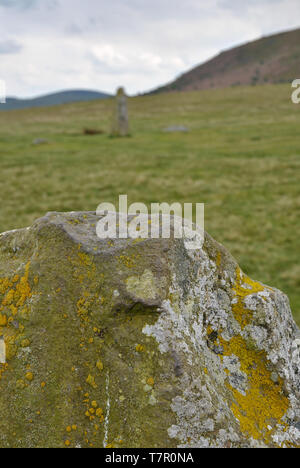 Un gros plan d'une pierre à Mitchell's double Stone Circle dans le Shropshire Banque D'Images