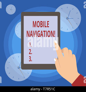 L'écriture de texte de l'écriture Navigation Mobile. Interface utilisateur graphique photo conceptuel utilisé pour aider le conducteur du véhicule Banque D'Images