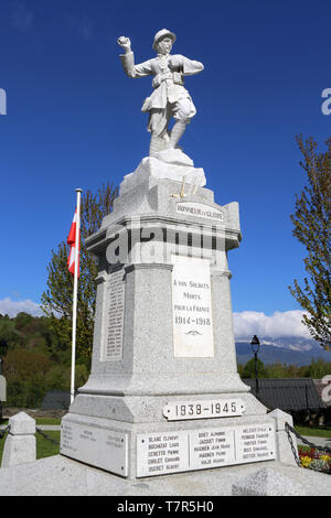 Monument aux morts. Saint-Gervais-les-Bains. Memorial. Soldat. Saint-Gervais-les-Bains. Alpes françaises. Banque D'Images