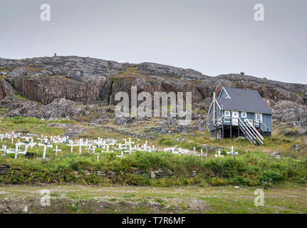 Cimetière, Qaqortoq, Groenland Banque D'Images